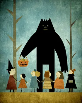 Bigfoot Ready to Trick or Treat Halloween Art Print - 8"x10" Artwork