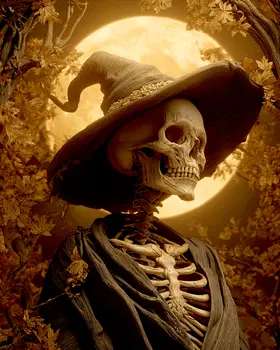 Vintage Witch Skeleton Halloween Art Print - 8"x10" Artwork