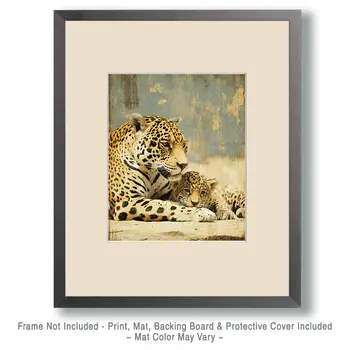 Jaguar with Cub Big Cats Art Print - 8"x10" Artwork