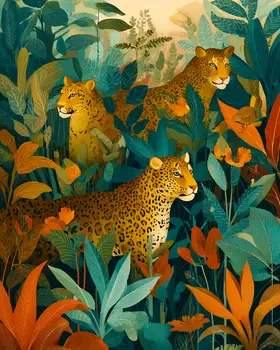 Jaguars in the Jungle Big Cats Art Print - 8"x10" Artwork