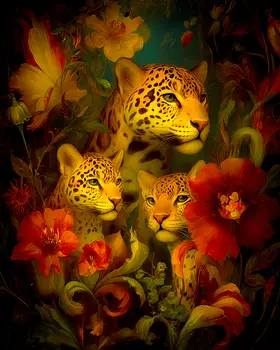 Jaguar Family Portrait Big Cats Art Print - 8"x10" Artwork
