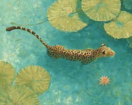 Jaguar Swimming Big Cats Art Print - 8"x10" Artwork