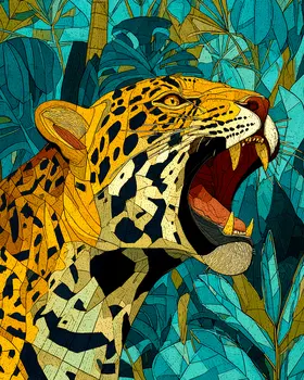 Roaring Jaguar Big Cats Art Print - 8"x10" Artwork