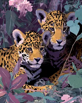 Lavender Jaguar Cubs Big Cats Art Print - 8"x10" Artwork
