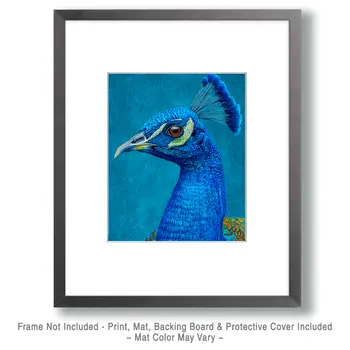 Impressionist Close-Up Peacock Peahen Peafowl Art Print - 8"x10" Artwork