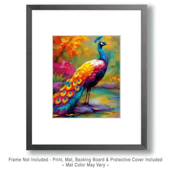 Stylized Peacock Peahen Peafowl Art Print - 8"x10" Artwork