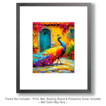 Adobe Home Peacock Peahen Peafowl Art Print - 8"x10" Artwork