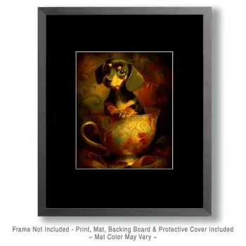 Cute Dachshund Puppy - Pup in a Cup - Art Print - 8"x10" Artwork