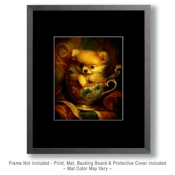 Cute Pomeranian Puppy - Pup in a Cup - Art Print - 8"x10" Artwork