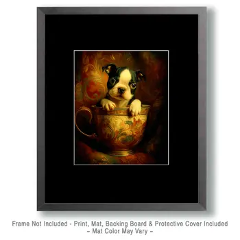 Boston Terrier Puppy - Pup in a Cup - Art Print - 8"x10" Artwork