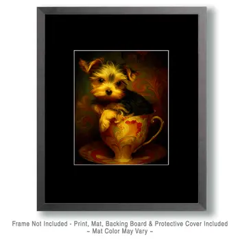Cute Yorkshire Terrier Puppy - Pup in a Cup - Art Print - 8"x10" Artwork