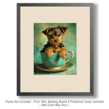 Lil Yorkshire Terrier Puppy - Pup in a Cup - Art Print - 8"x10" Artwork