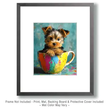 Mini Lil Yorkshire Terrier Puppy - Pup in a Cup - Art Print - 8"x10" Artwork