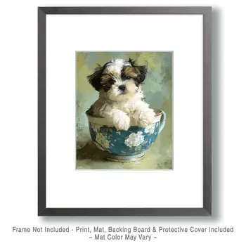 Mini Shih Tzu Puppy - Pup in a Cup - Art Print - 8"x10" Artwork