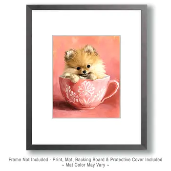 Pretty Pomeranian Puppy - Pup in a Cup - Art Print - 8"x10" Artwork