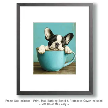 Lil Boston Terrier Puppy - Pup in a Cup - Art Print - 8"x10" Artwork
