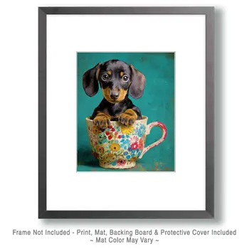 Lil Dachshund Puppy - Pup in a Cup - Art Print - 8"x10" Artwork