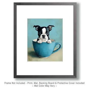 Mini Boston Terrier - Pup in a Cup - Art Print - 8"x10" Artwork