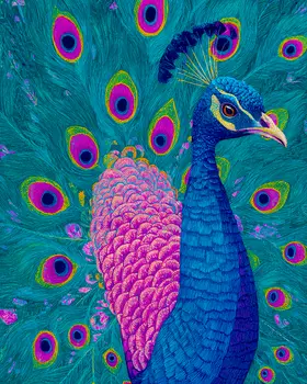 Impressionist Portrait - Peacock Peahen Peafowl Art Print - 8"x10" Artwork