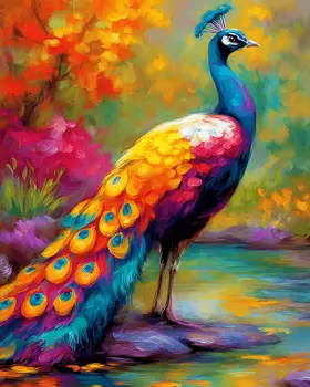 Stylized Peacock Peahen Peafowl Art Print - 8"x10" Artwork