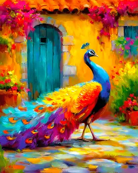 Adobe Home Peacock Peahen Peafowl Art Print - 8"x10" Artwork