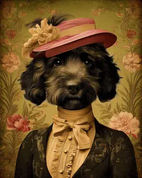 Vintage Portie Lady - Portuguese Water Dog Art Print - 8"x10" Artwork