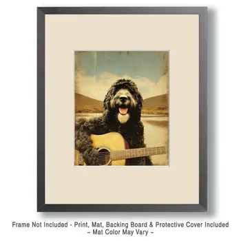 Portie Playing Guitar - Portuguese Water Dog Art Print - 8"x10" Artwork