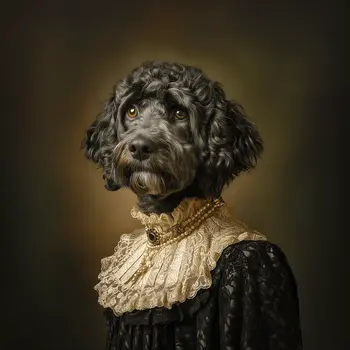 Fine Portie Lady Portrait - Portuguese Water Dog Art Print - 8"x8" Artwork for 12"x12" Frame