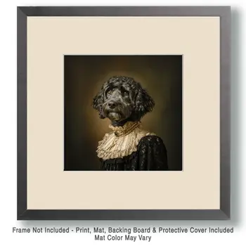 Fine Portie Lady Portrait - Portuguese Water Dog Art Print - 8"x8" Artwork for 12"x12" Frame