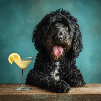 Portie Having a Martini - Portuguese Water Dog Art Print - 8"x8" Artwork for 12"x12" Frame