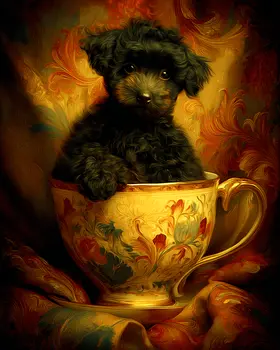 Poodle Puppy - Pup in a Cup - Art Print - 8"x10" Artwork
