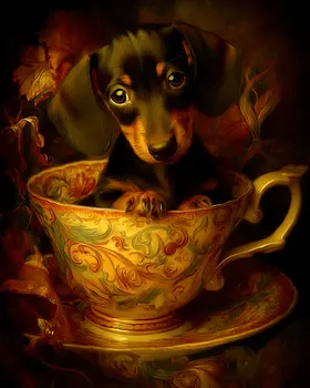 Dachshund Puppy - Pup in a Cup - Art Print - 8"x10" Artwork