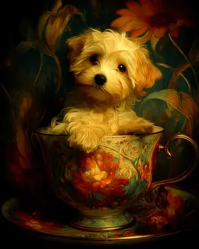 Havanese Puppy- Pup in a Cup - Art Print - 8"x10" Artwork