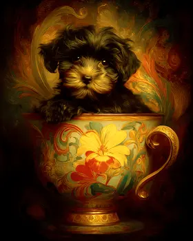 Cute Havanese Puppy - Pup in a Cup - Art Print - 8"x10" Artwork