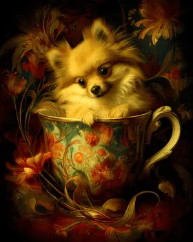 Pomeranian Puppy - Pup in a Cup - Art Print - 8"x10" Artwork