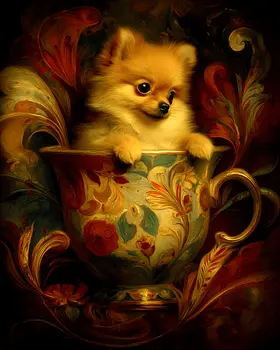 Sweet Pomeranian Puppy - Pup in a Cup - Art Print - 8"x10" Artwork