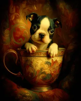 Boston Terrier Puppy - Pup in a Cup - Art Print - 8"x10" Artwork