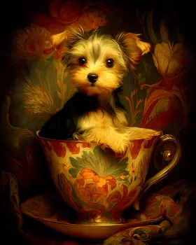 Yorkshire Terrier Puppy - Pup in a Cup - Art Print - 8"x10" Artwork