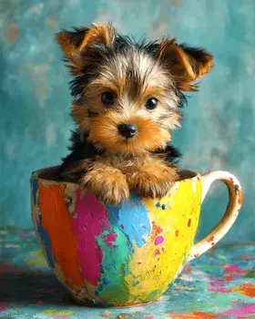 Mini Lil Yorkshire Terrier Puppy - Pup in a Cup - Art Print - 8"x10" Artwork
