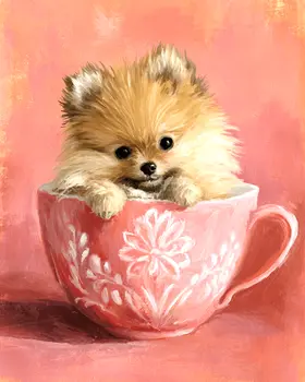 Pretty Pomeranian Puppy - Pup in a Cup - Art Print - 8"x10" Artwork