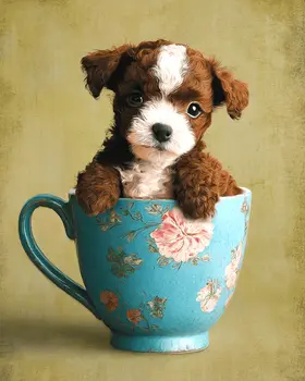 Mini Poodle Puppy - Pup in a Cup - Art Print - 8"x10" Artwork