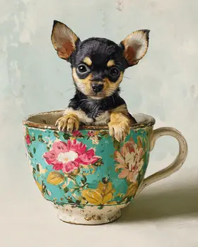 Mini Chihuahua Puppy - Pup in a Cup - Art Print - 8"x10" Artwork