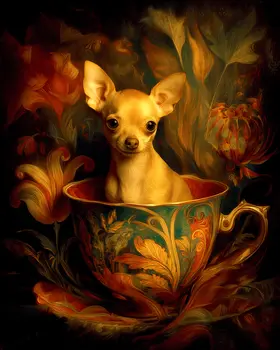 Chihuahua Puppy - Pup in a Cup - Art Print - 8"x10" Artwork