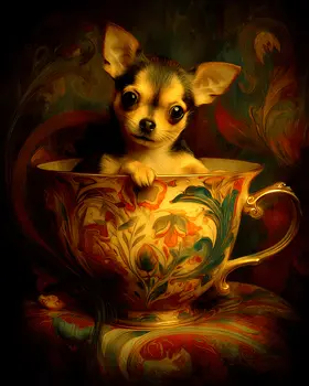 Cute Chihuahua Puppy - Pup in a Cup - Art Print - 8"x10" Artwork