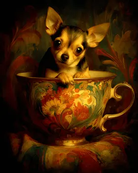 Sweet Chihuahua Puppy - Pup in a Cup - Art Print - 8"x10" Artwork