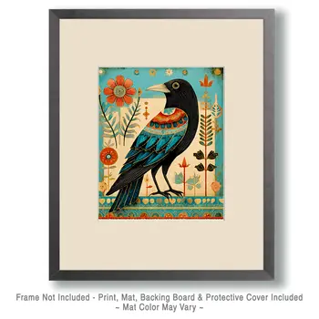 Vintage Folk Art Raven Art Print - 8"x10" Artwork