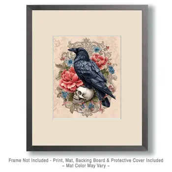 Raven & Skull Floral Art Print - 8"x10" Artwork