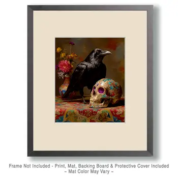 Calavera Skull & Raven Still-Life Art Print - 8"x10" Artwork