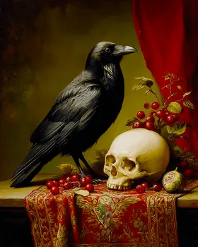 Raven & Skull Still-Life Art Print - 8"x10" Artwork