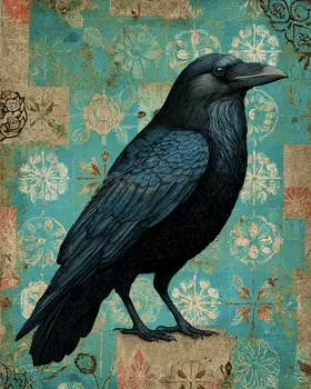Old Folk Art Raven Art Print - 8"x10" Artwork